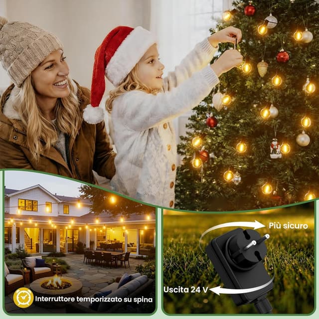 Detalle 1 de Yuusei Catena Luminosa Esterno 60 m con telecomando, IP45 e 78+4 lampadine G40 2700K