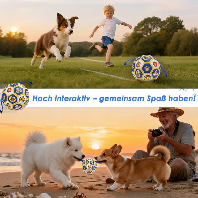 Detalle 2 de Vivifying interaktiver Fußball als Hundespielzeug (6 Zoll) inkl. Luftpumpe – für Zerrspiele & Training drinnen und draußen