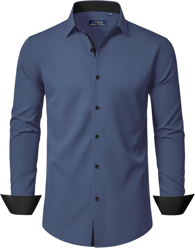 Detalle de J.VER Herrenhemd Langarm mit Stretch – Regular Fit Businesshemd für Büro, Hochzeit & Alltag