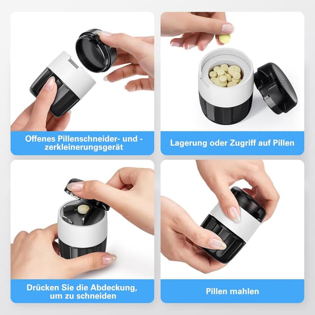 Detalle de 3-in-1 Tablettenmörser mit Tablettenschneider und Tablettenfach – Tabletten Zerkleinern, Teilen & Aufbewahren