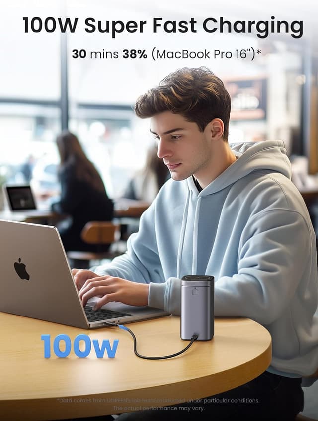 Detalle de UGREEN Nexode Power Bank 20000mAh 145W (Qi2 Certified) with TFT display and 4-way output