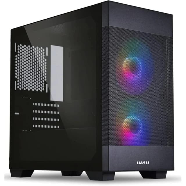 Detalle de Lian‑Li Lancool 205M Mesh RGB Negra — caja ATX con USB 3.0