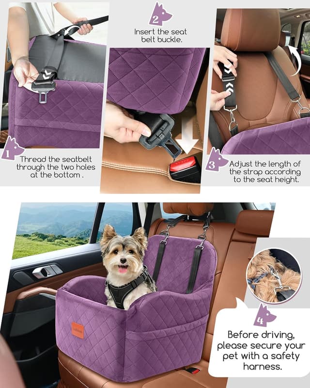 Detalle de Lealchum Dog Booster Car Seat for Small/Medium Dogs (Purple, Medium) – detachable & washable pet booster