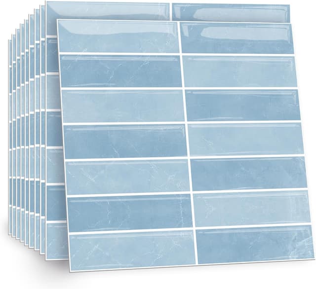 Detalle de TOARTi 10 Sheets 2D Self Adhesive Wall Tiles (12×12 inch) in Sky Blue – Peel & stick splashback style decals
