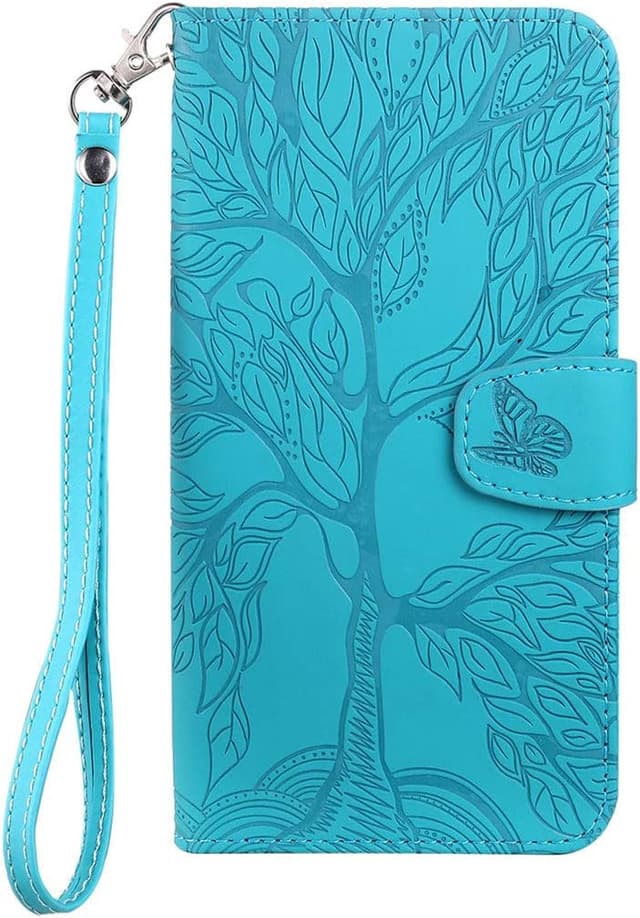 Detalle de norn iPhone 7 Plus / 8 Plus Tree of Life Embossed Folio Case with Stand, Magnetic Closure & Card Slots (Blue)