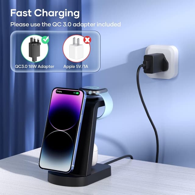 Detalle de CKCN 3 in 1 Wireless Charging Station (phone, Apple Watch & AirPods)