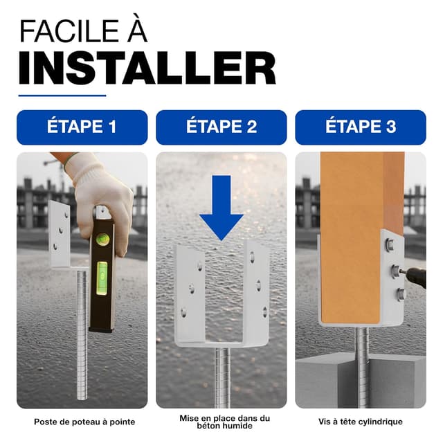 Detalle de GeZu Impex Support de poteau en U galvanisé à chaud pour clôture (lot de 12)