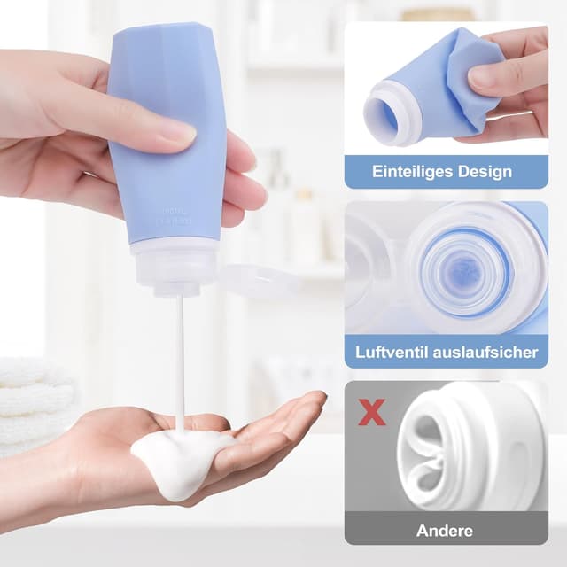 Detalle de Opret 4er Silikon-Reiseflaschen-Set (100 ml) – auslaufsichere Travel-Bottles zum Befüllen