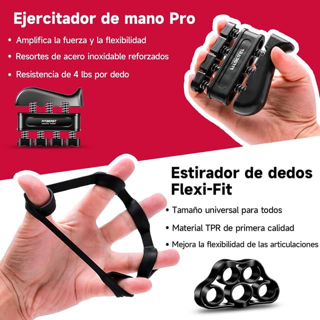 Thumbnail 2 de FitBeast Hand Grip para Antebrazo Ejercitar – Paquete de 5 Piezas, Fortalecedor de Agarre de Manos Ajustables, Ejercitador de Manos, Para Estirar Los Dedos, Anillo para Entrenar y Pelota Anti Estrés