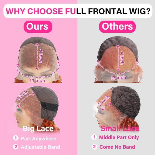 Detalle 2 de SOEZ 26 Inch Ginger Orange Lace Front Deep Wave Human Hair Wig (13x4 HD Transparent Lace, 180% Density)