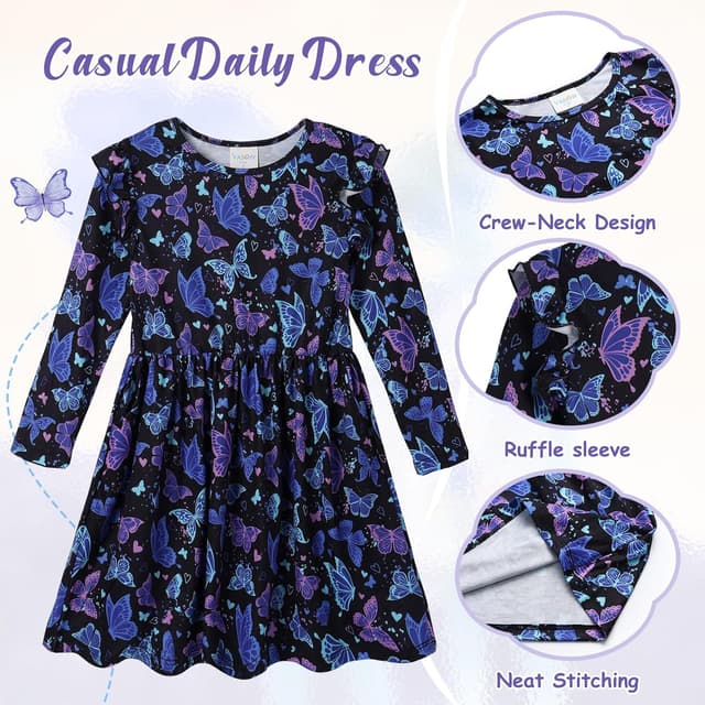 Detalle 2 de VASCHY robe de fille en coton imprimé licorne à manches longues courtes (3 à 10 ans)