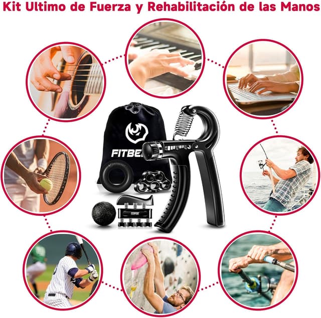 Thumbnail 4 de FitBeast Hand Grip para Antebrazo Ejercitar – Paquete de 5 Piezas, Fortalecedor de Agarre de Manos Ajustables, Ejercitador de Manos, Para Estirar Los Dedos, Anillo para Entrenar y Pelota Anti Estrés