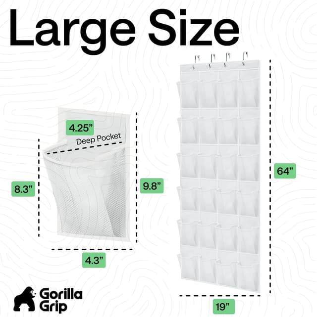 Thumbnail 6 de Gorilla Grip Over-the-Door Shoe Organizer (24 Mesh Pockets) — White, up to 40 lbs