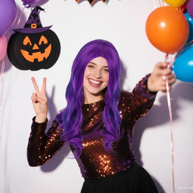 Thumbnail 5 de CWENDANER Peluca morada cosplay 61 cm diadema ajustable