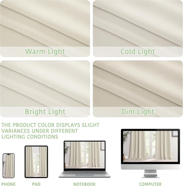 Detalle de KGORGE Verdunklungsvorhänge Blickdicht & Thermovorhang (Hellbeige) 2er-Set 245 x 140 cm mit Ösen