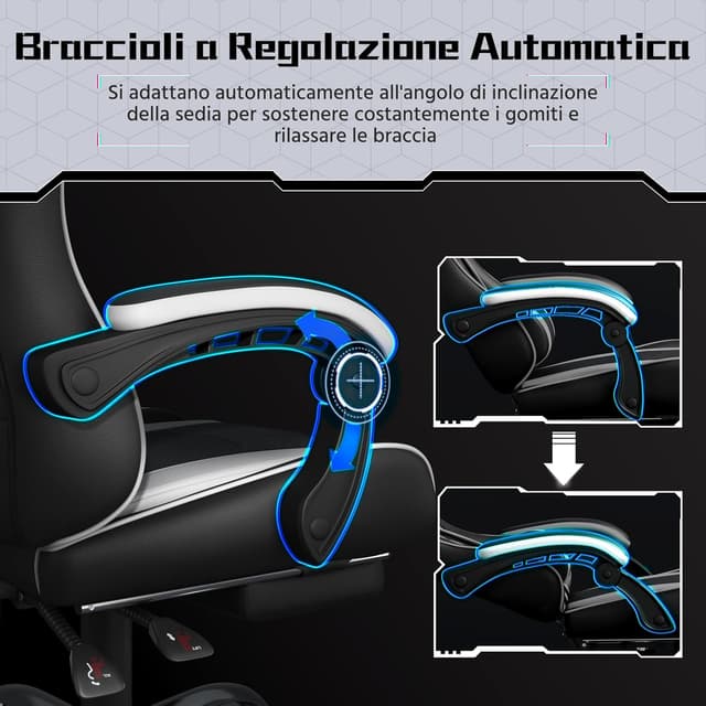 Thumbnail 6 de Yaheetech sedia da gaming ergonomica massaggiante con poggiapiedi reclinabile e supporto lombare