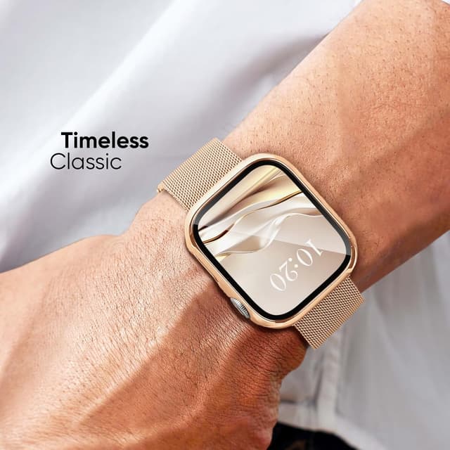 Detalle de Raradev 3-in-1 metal strap kit for Apple Watch (45mm) with case & screen protector – rose gold