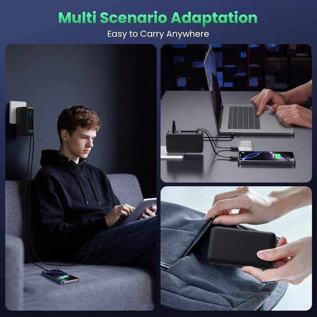 Thumbnail 6 de 120W USB-C Charger Block with Retractable Cables (2 Built-In Reels), 4-in-1 GaN Fast Wall Plug, PD 65W Laptop Adapter