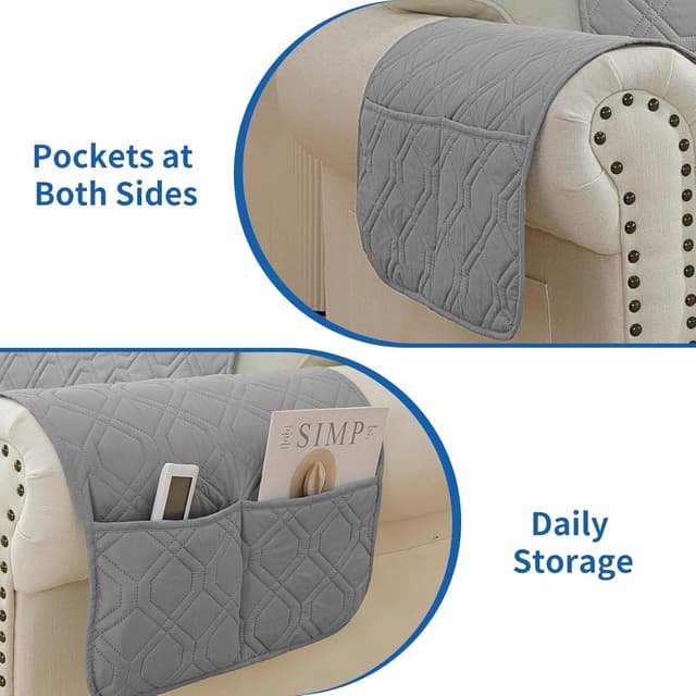 Thumbnail 6 de YSTELLAA Copridivano 2 posti con braccioli, impermeabile antimacchia e antigraffio grigio chiaro