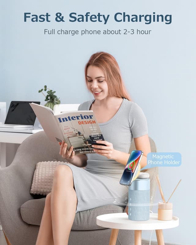 Detalle 2 de COLSUR 2-in-1 Bluetooth Speaker with Wireless Charger and Night Light (for iPhone 16/15/14/13/12 & AirPods Pro/3/2)