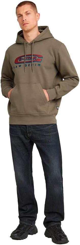 Detalle de G-STAR Herren Old Skool Logo Hooded Sweatshirt (1er Pack) mit Kapuze und Kordel