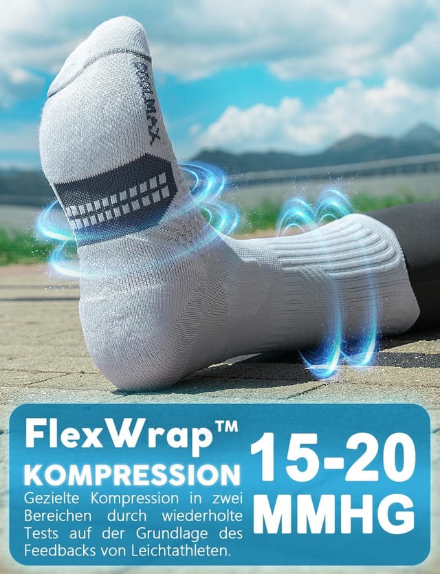 Thumbnail 4 de Juclise Bambus-Kompressions-Laufsocken (15–20 mmHg) mit Coolmax & Blasenschutz – 3er-Pack