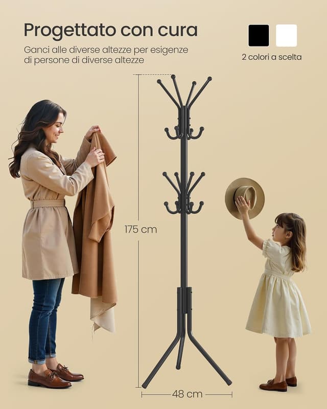 Detalle 2 de SONGMICS appendiabiti da terra nero inchiostro con 16 ganci RCR081BH01, altezza 175 cm