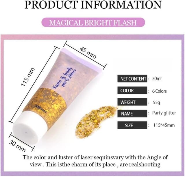 Detalle de Body Glitter Gel (50ml) – Holographic blue face & body glitter gel for eyes, hair, lips and nails