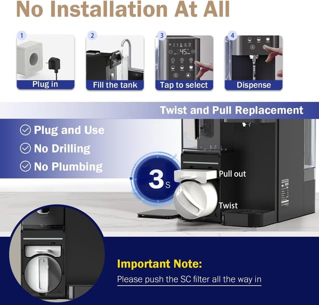 Detalle de Frizzlife WB99-H countertop reverse osmosis water filter with instant hot water dispenser