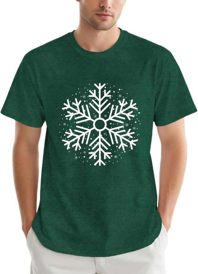 Thumbnail 6 de Qskall Christmas T Shirts for Men – Snowflake Holiday Tee in Red or Deep Green
