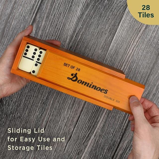 Detalle de Queensell Jumbo Dominoes Set (Double Six) – 28 Large Tiles for Adults, Kids & Travel Board Games