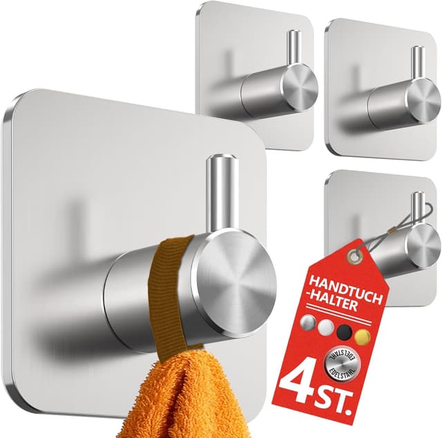 Detalle de 4smile portasciugamani senza foratura (4 pezzi) in argento con gancio adesivo impermeabile