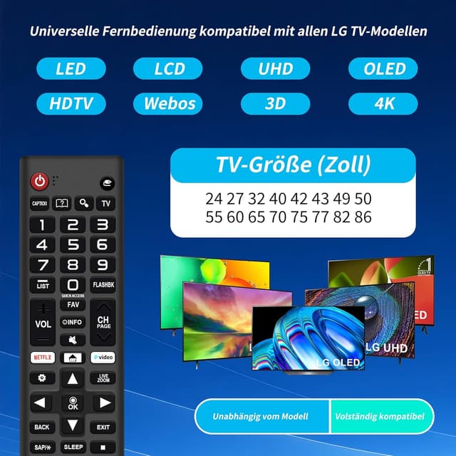 Detalle de Universalfernbedienung (Pack of 2) Ersatz für LG Smart TVs AKB75095307 per IR