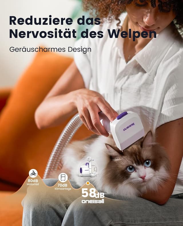 Detalle 2 de oneisall Hundestaubsauger mit Bürste (12000 Pa) und 4 Pflegewerkzeugen für Tierhaare