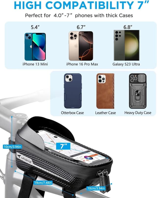 Detalle de whale fall Bike Phone Holder Waterproof Top Tube Bag (Phones up to 7") with Hard EVA Case & Touchscreen