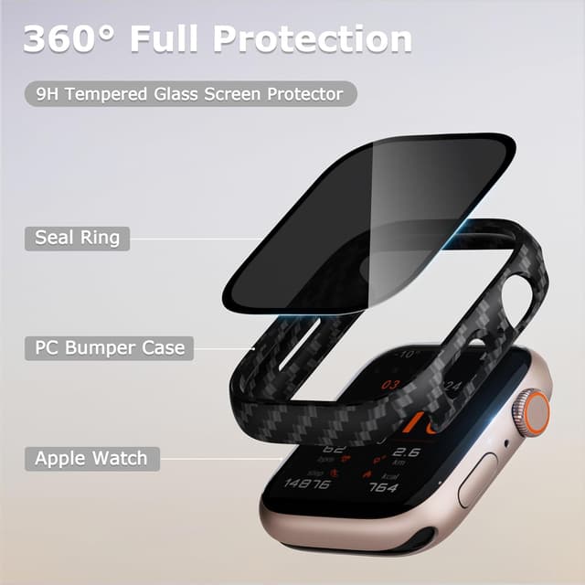 Thumbnail 6 de LINTEKER Privacy Screen Protector Case for Apple Watch Series 9/8/7 (41mm) – Anti-Peeping 2-Pack, Carbon Fibre