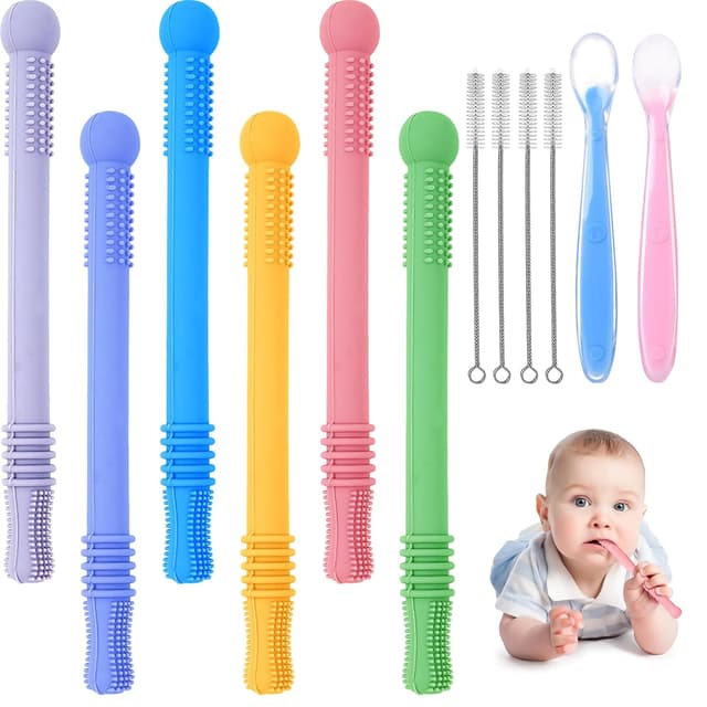 Detalle de Vicloon Beißring Baby 12-teiliges Set aus Silikon – Beißröhrchen für 6–12 Monate