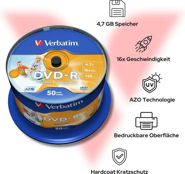 Detalle 2 de Verbatim DVD-R 4.7GB 16x 50er Pack