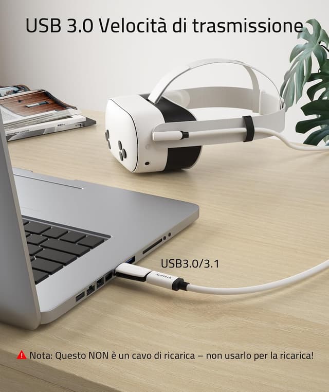 Detalle de Syntech Cavo Link Type-C da 5 m (16FT) USB 3.0 per Meta/Oculus Quest 3, Quest 3S, Quest 2, Quest Pro e Pico 4