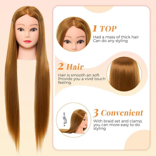 Detalle de Neverland Beauty 30" Übungskopf (Frisierkopf) mit Halter – 100% Kunstfaserhaar, Trainings- & DIY-Styling-Set