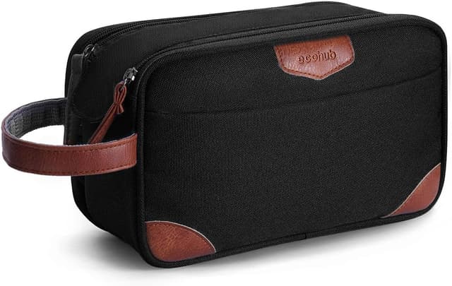 Detalle de ECOHUB Wash Bag for Men – Water-Resistant Travel Toiletry Bag with Wet Pocket (Black)