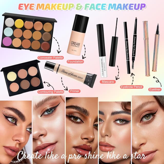 Detalle 2 de Muiefe Set Trucchi con Trousse Trucchi: kit completo con palette, occhi, labbra e accessori