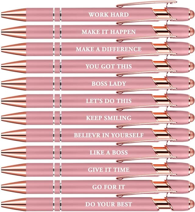 Detalle de AUAUY Snarky Office – Set 12 penne stile 2 in 1, inchiostro nero, punta 1 mm, colore rosa