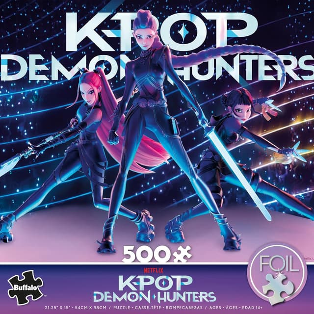 Detalle de Buffalo Games HUNTR/X 500-Piece K-pop Demon Hunters Foil Jigsaw Puzzle