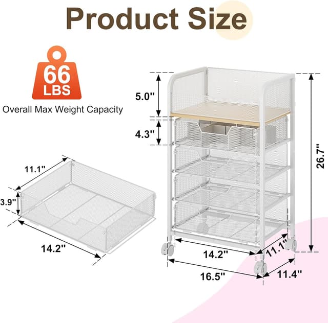Detalle 2 de Hongtamoya Makeup Cart Organizer 4-Drawer White