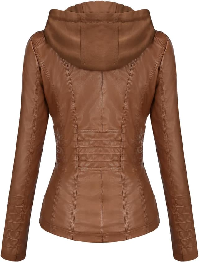 Detalle de Tanming Faux Leather Hooded Moto Jacket