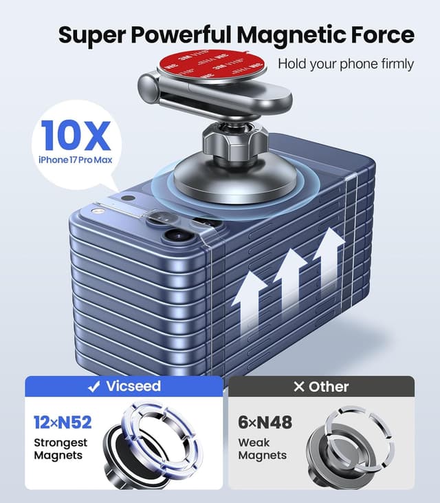 Detalle 2 de VICSEED Tesla Phone Mount 12 magnets