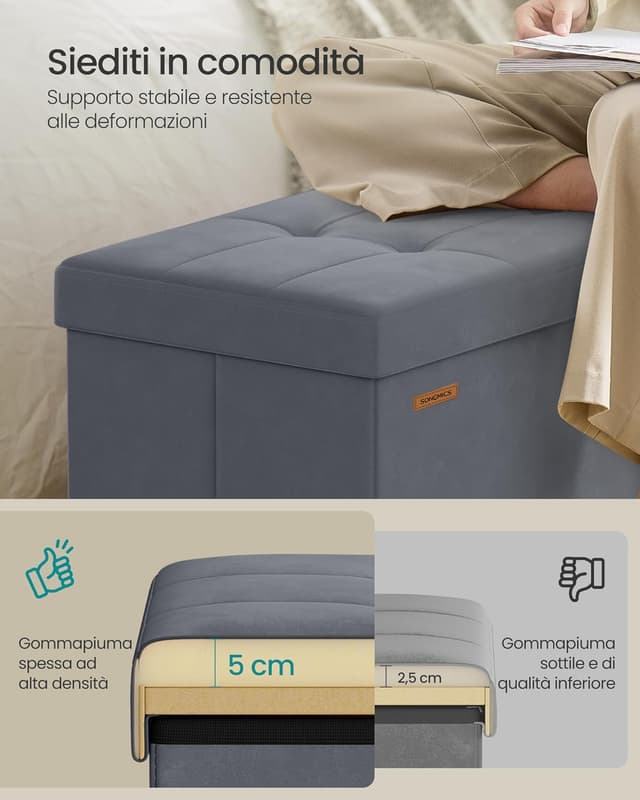 Thumbnail 3 de SONGMICS Pouf Cassapanca Pieghevole 131 L Grigio