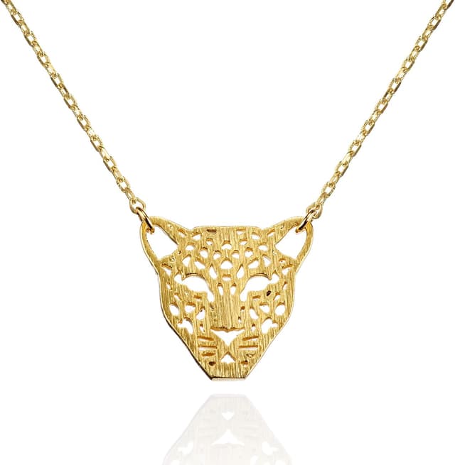 Detalle de Collier namana Panthère : chaîne et pendentif en laiton plaqué or, finition mate