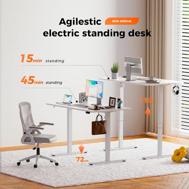 Detalle de Agilestic Height-Adjustable Electric Desk (120x80 cm) with Memory Function, White